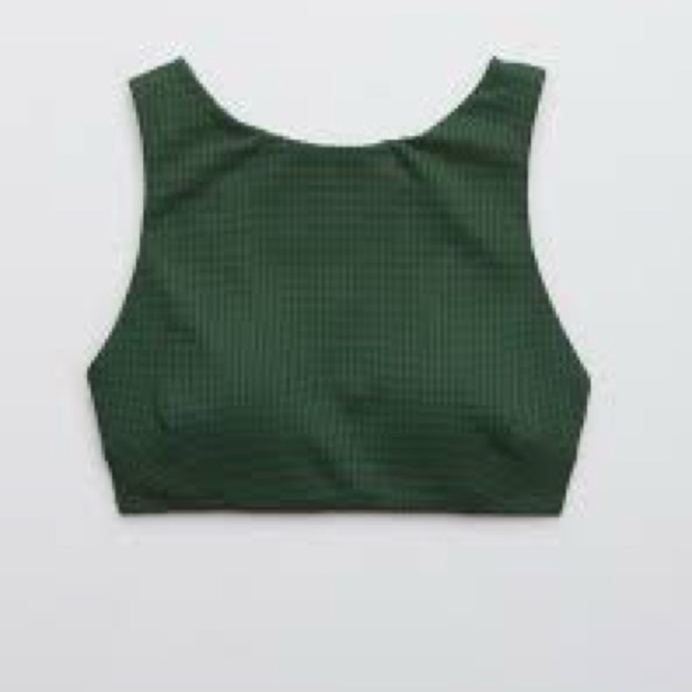 Aerie Waffle Boat Neck Bikini Top Green